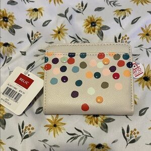 NWT Relic Cream Multicolor Polka Dot Bifold Card Holder